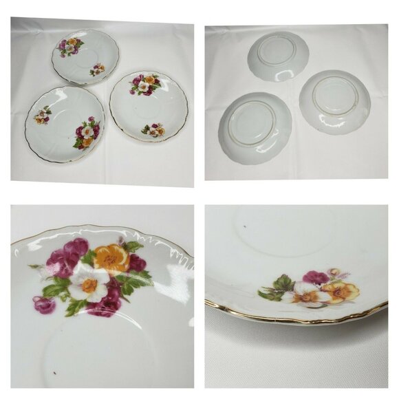 Set of 3 White Plates with Gold Trim and Floral Design - Elegant Tableware - Picture 2 of 7